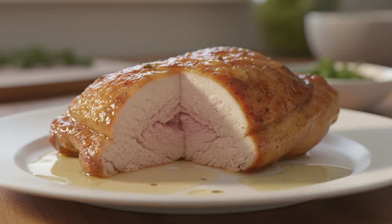 Illustration of a carved roast chicken breast on a plate
