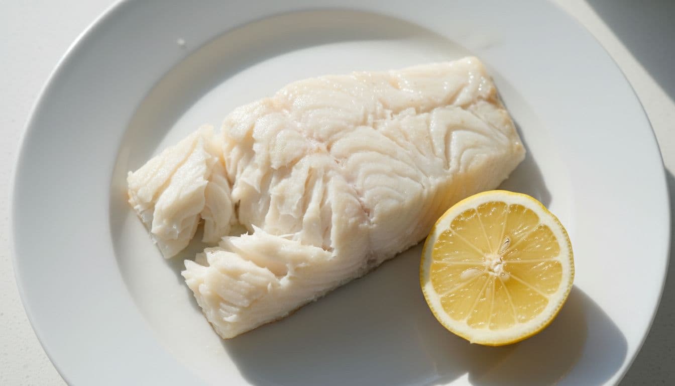 Illustration of cooked cod fillet flaky texture