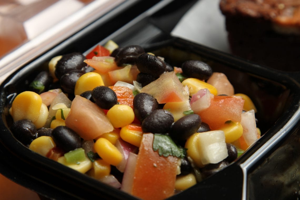 Black bean and corn salad, a separate dish illustrating the salsa rice ingredient pairing