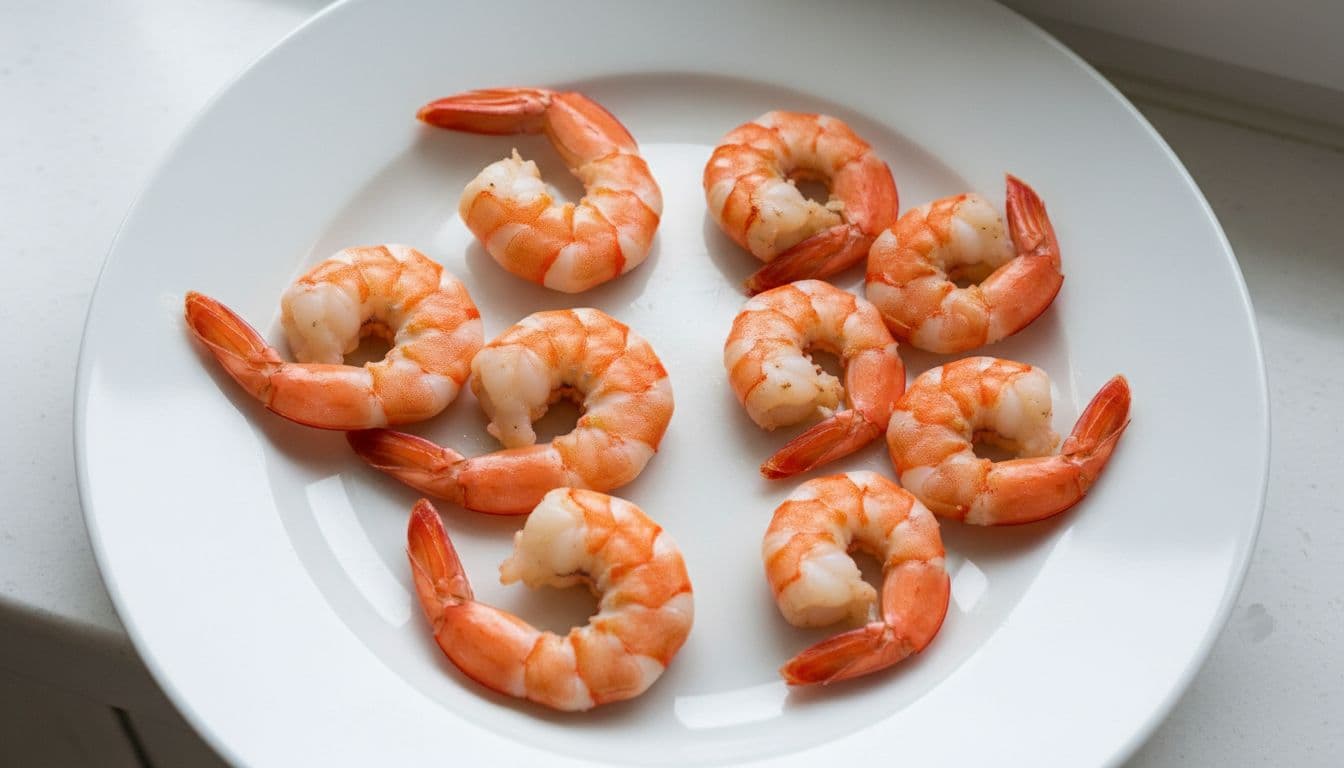 Illustration of cooked shrimp with different degrees of curl