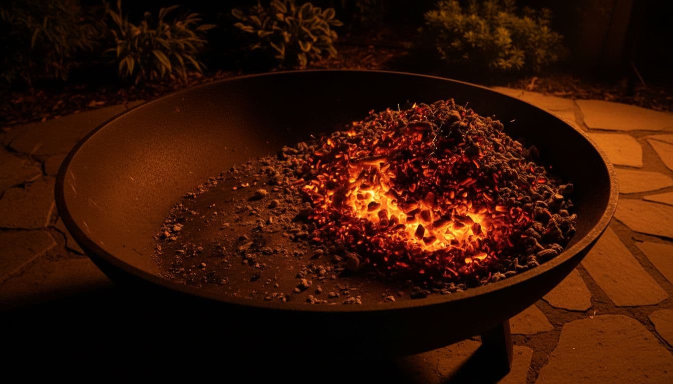 Illustration of embers concentrated on one side of a fire pit