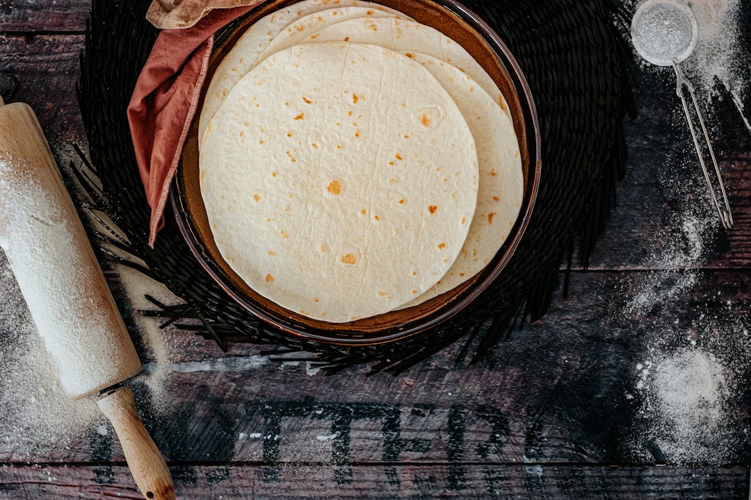 Flour tortillas used to make white bean quesadillas without cheese