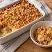 Rosemary banana pretzel crumble for two with a golden topping in a small dish and serving bowl