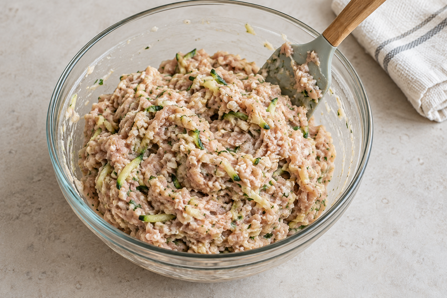 Turkey, zucchini and oat mixture for baked turkey zucchini meatballs without eggs